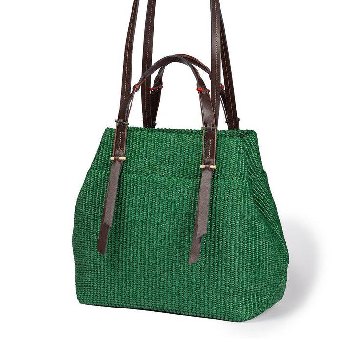 Roberta Gandolfi Fernanda Tote in rafia con finiture in pelle di vitello a doppia portabilità mano o shopping Negozio
