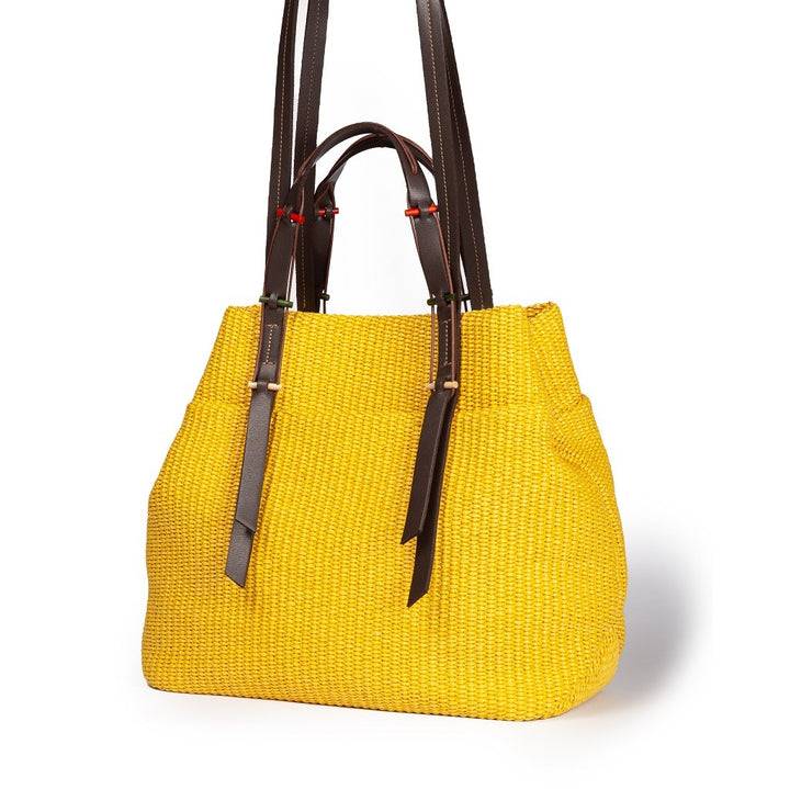 Roberta Gandolfi Fernanda Tote in rafia con finiture in pelle di vitello a doppia portabilità mano o shopping Nuova