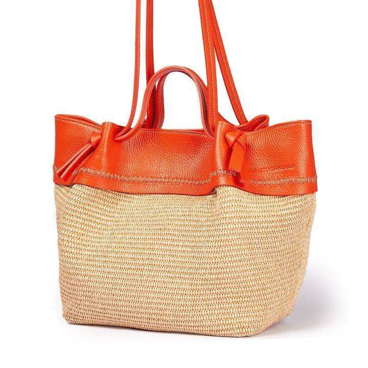 Roberta Gandolfi Ambra large borsa a mano o shopping in rafia e pelle martellata Spedizione Gratuita