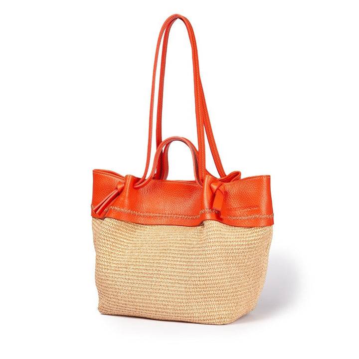 Roberta Gandolfi Ambra large borsa a mano o shopping in rafia e pelle martellata Spedizione Gratuita