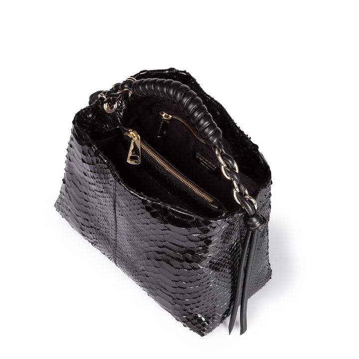 Roberta Gandolfi Amina Pitone small borsa a mano in pitone con finiture in pelle manico tubolare fasciato e tracolla staccabile Promozione Limitata