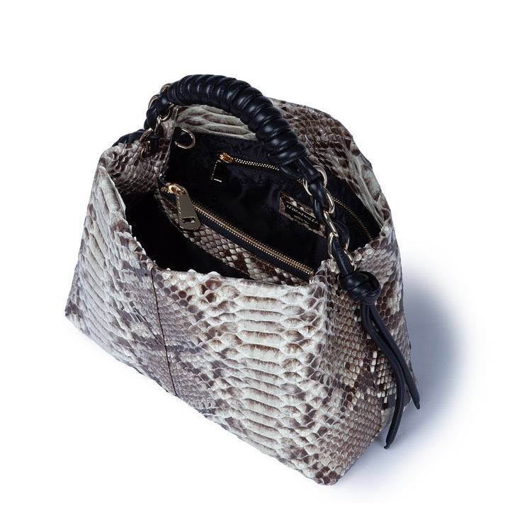 Roberta Gandolfi Amina Pitone small borsa a mano in pitone con finiture in pelle manico tubolare fasciato e tracolla staccabile Novità