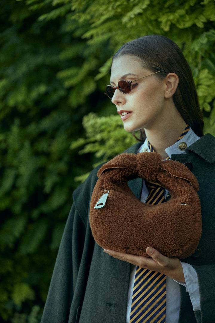Roberta Gandolfi Bunny Teddy mini bag in shearling con tracolla in pelle staccabile Nuova