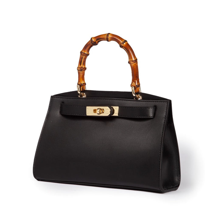 Roberta Gandolfi Lola small borsa in pelle con manico in vero legno di bambù e tracolla staccabile In Linea