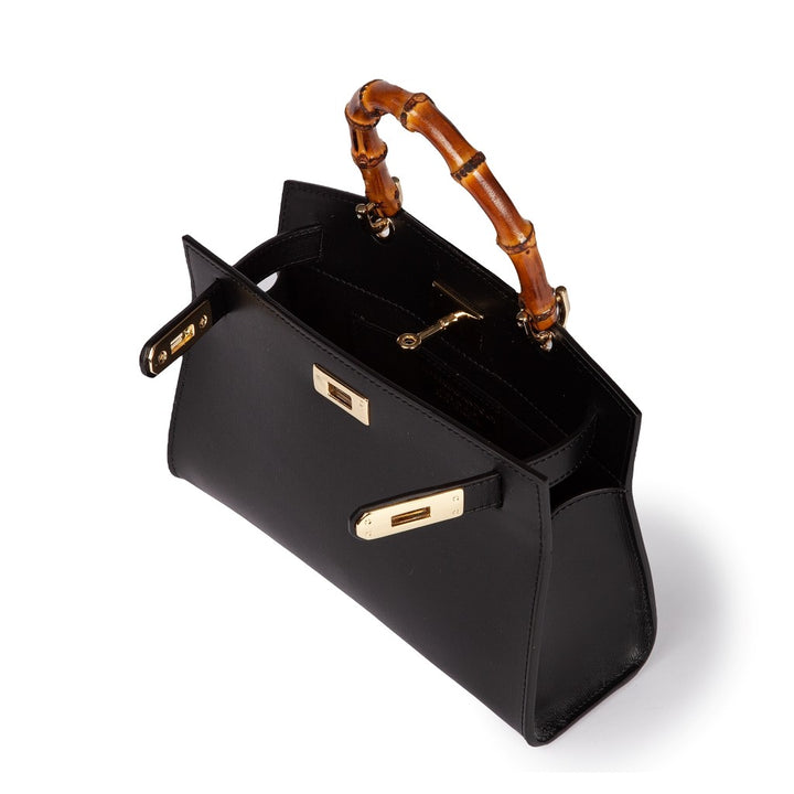 Roberta Gandolfi Lola small borsa in pelle con manico in vero legno di bambù e tracolla staccabile In Linea