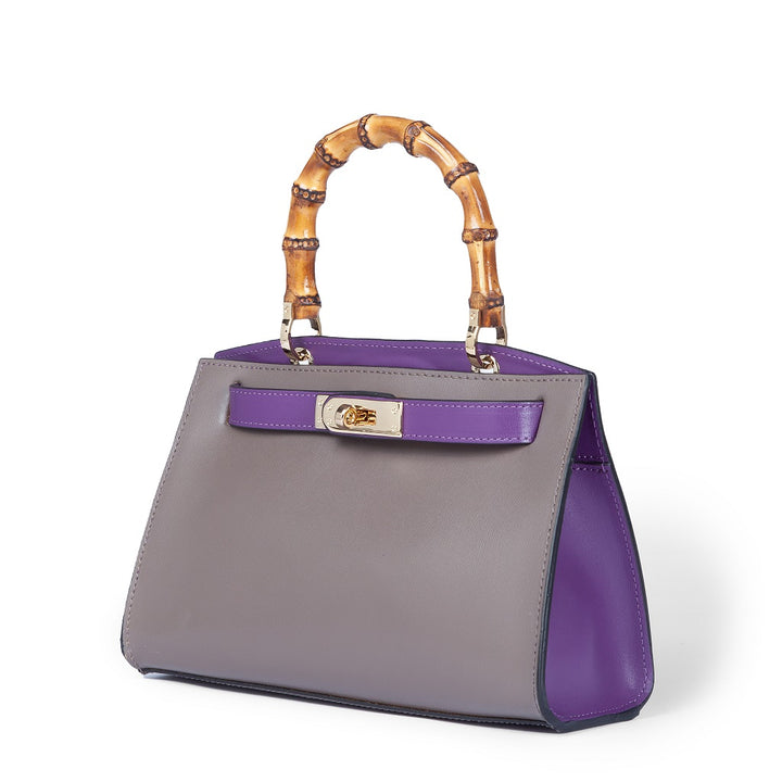 Roberta Gandolfi Lola small borsa in pelle con manico in vero legno di bambù e tracolla staccabile Nuovo