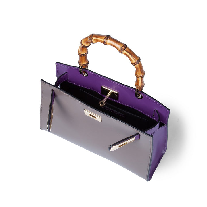 Roberta Gandolfi Lola small borsa in pelle con manico in vero legno di bambù e tracolla staccabile Nuovo