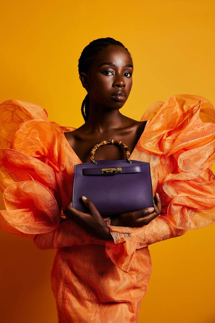 Roberta Gandolfi Lola small borsa in pelle con manico in vero legno di bambù e tracolla staccabile Nuovo