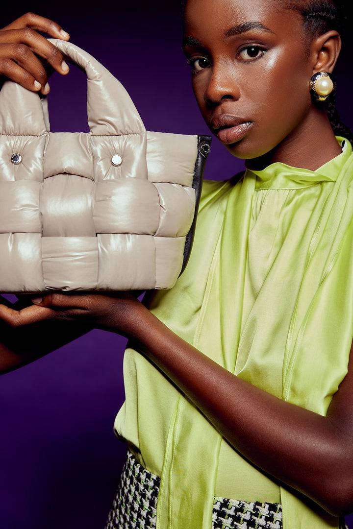 Roberta Gandolfi Greta Mini borsa in tessuto antigoccia imbottita ed intrecciata a mano con finiture in pelle Qualità Garantita