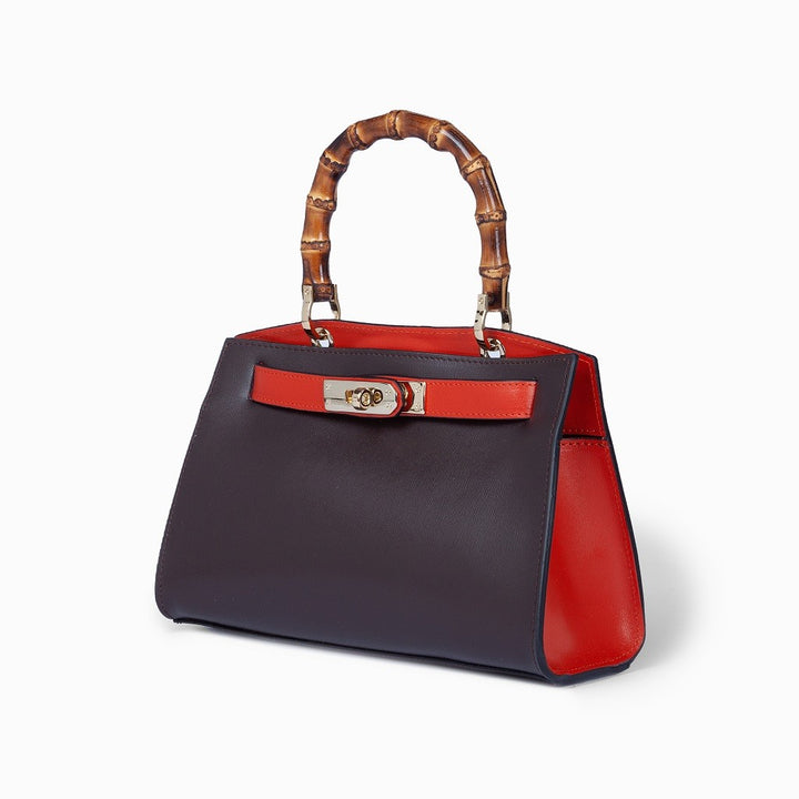 Roberta Gandolfi Lola small borsa in pelle con manico in vero legno di bambù e tracolla staccabile Sottocosto
