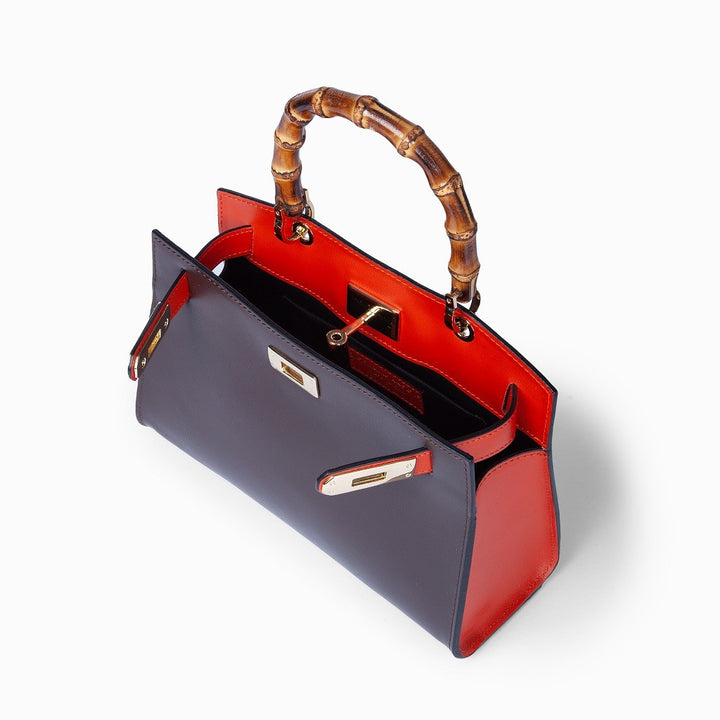 Roberta Gandolfi Lola small borsa in pelle con manico in vero legno di bambù e tracolla staccabile Sottocosto