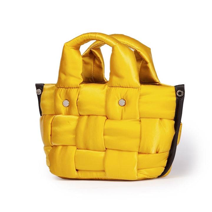 Roberta Gandolfi Greta Mini borsa in tessuto antigoccia imbottita ed intrecciata a mano con finiture in pelle Presa