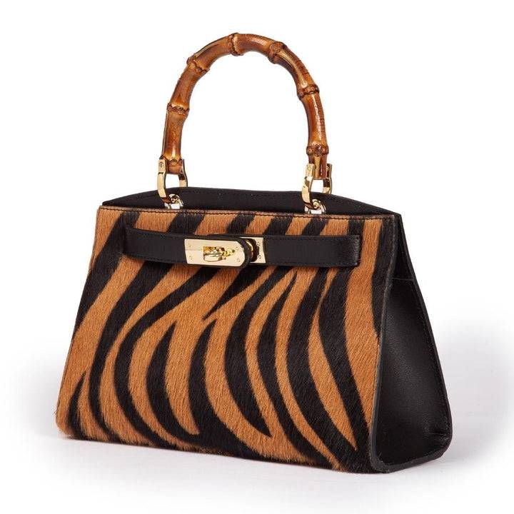 Roberta Gandolfi Lola Pony small borsa in pelle stampa animalier con manico in vero legno di bambù e tracolla staccabile Sconto