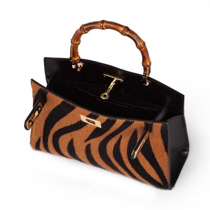 Roberta Gandolfi Lola Pony small borsa in pelle stampa animalier con manico in vero legno di bambù e tracolla staccabile Sconto