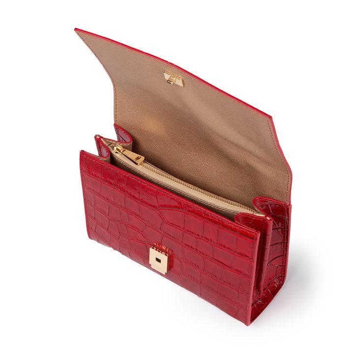 Roberta Gandolfi Nicole cocco compact crossbody borsa in pelle stampa cocco con tramezza interna e tasca esterna con tracolla staccabile e regolabile Offerte
