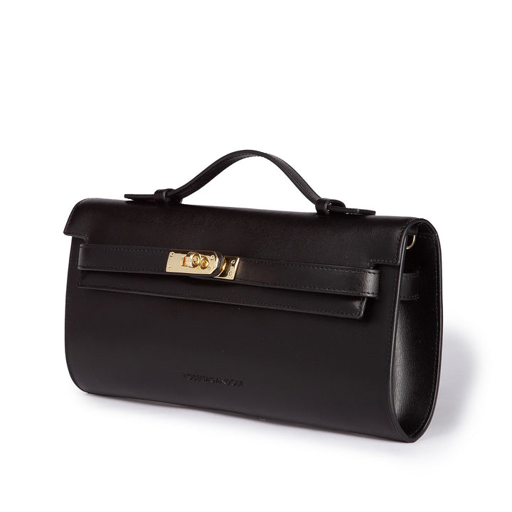 Roberta Gandolfi Jade cluch borsa in pelle con chiusura manico retrattile e tracolla staccabile e regolabile Nuova