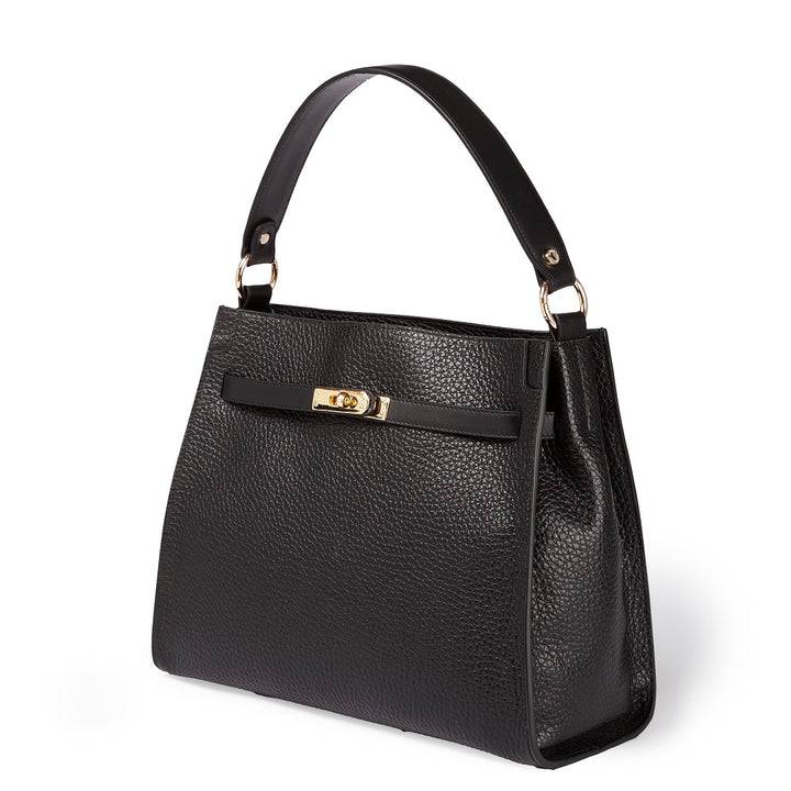 Roberta Gandolfi Frida Satchel in pelle martellata con tracolla logata in tessuto regolabile Consegna Veloce