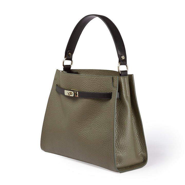 Roberta Gandolfi Frida Satchel in pelle martellata con tracolla logata in tessuto regolabile Promozione Limitata