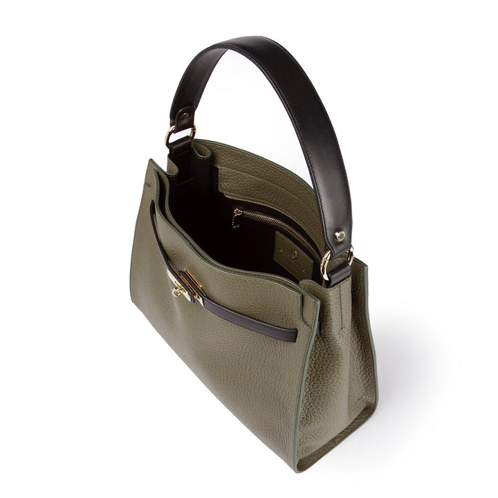 Roberta Gandolfi Frida Satchel in pelle martellata con tracolla logata in tessuto regolabile Promozione Limitata