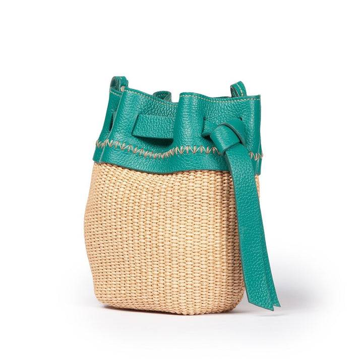 Roberta Gandolfi Ambra mini bucket in rafia e pelle martellata Nuovo