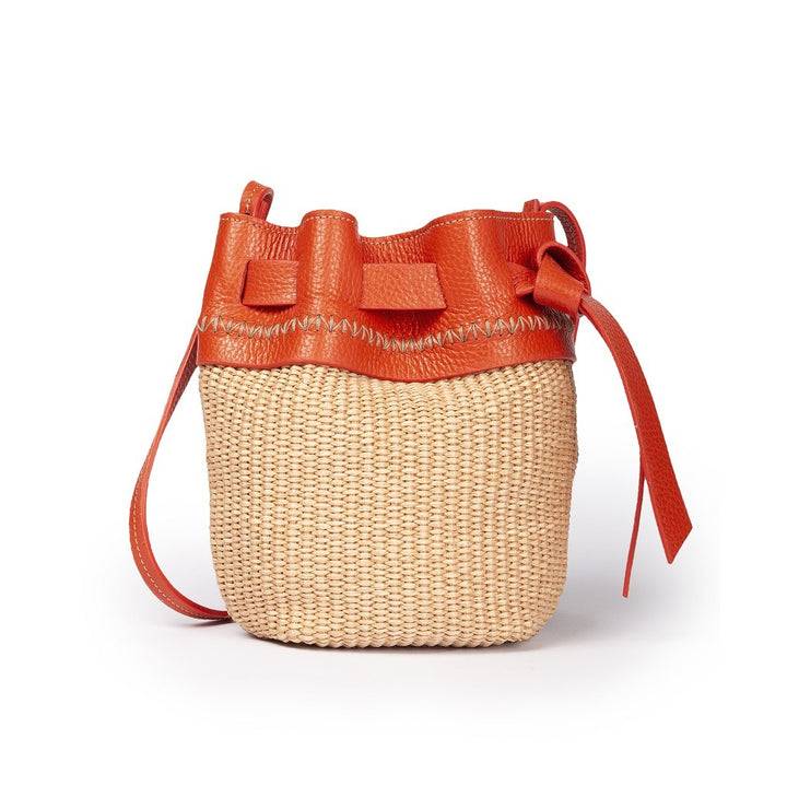 Roberta Gandolfi Ambra mini bucket in rafia e pelle martellata Qualità