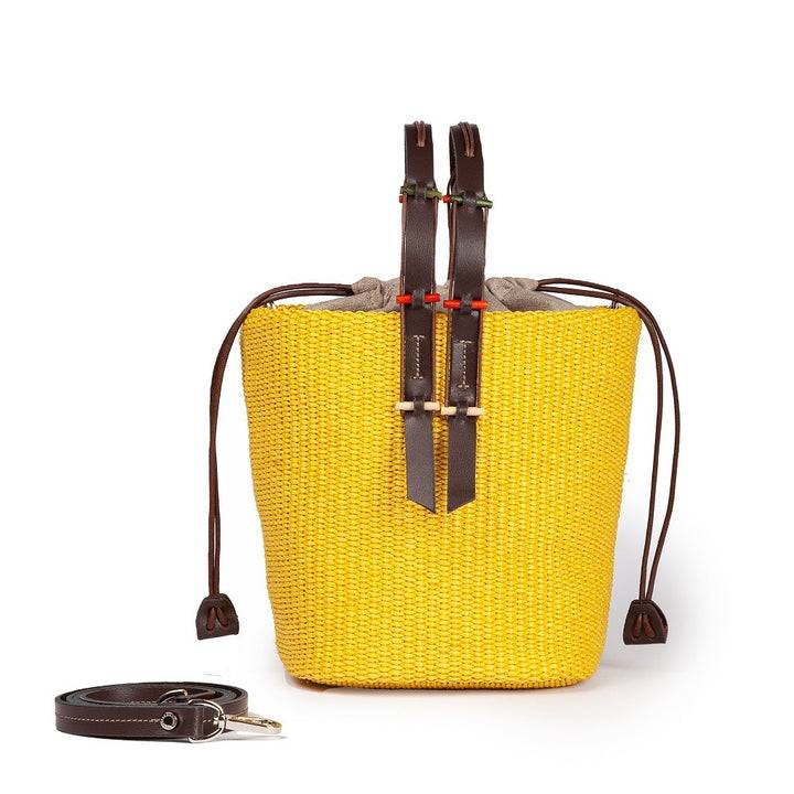 Roberta Gandolfi Fernanda Bucket in rafia con finiture in pelle di vitello con tracolla staccabile Qualità Garantita