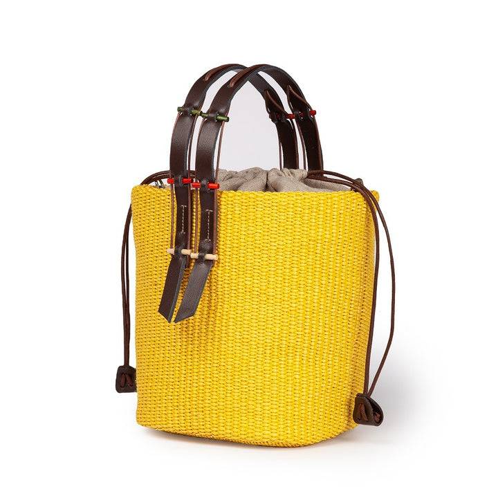 Roberta Gandolfi Fernanda Bucket in rafia con finiture in pelle di vitello con tracolla staccabile Qualità Garantita
