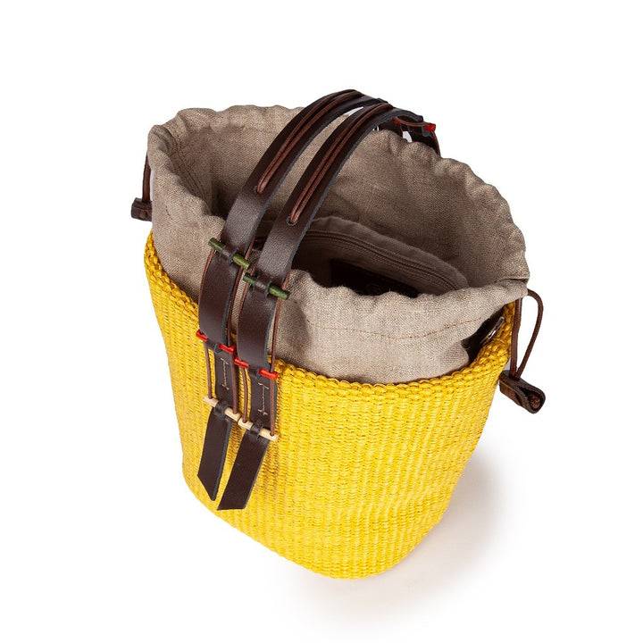Roberta Gandolfi Fernanda Bucket in rafia con finiture in pelle di vitello con tracolla staccabile Qualità Garantita