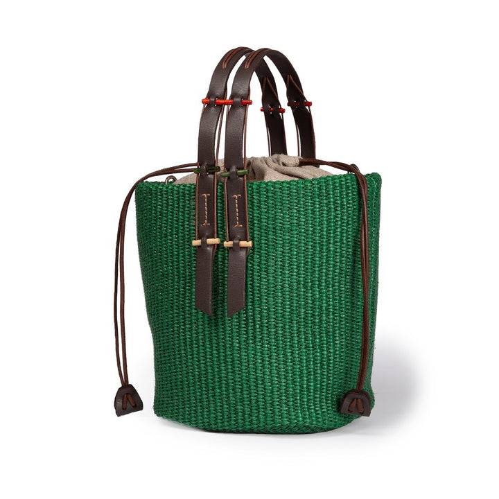Roberta Gandolfi Fernanda Bucket in rafia con finiture in pelle di vitello con tracolla staccabile Negozi Online
