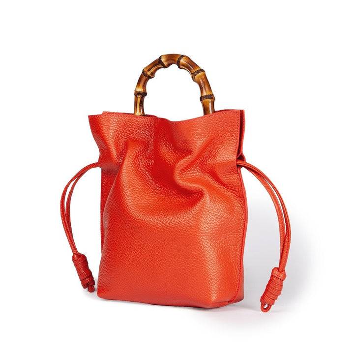 Roberta Gandolfi Silvana small borsa a mano in pelle martellata con manico in vero legno di bambù e tracolla staccabile e regolabile Affare Del Giorno