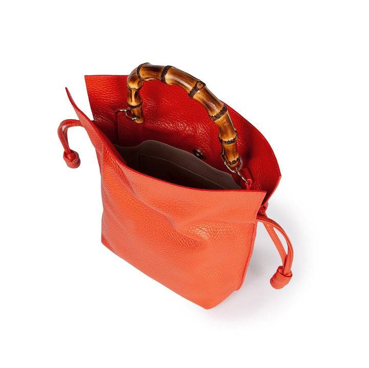 Roberta Gandolfi Silvana small borsa a mano in pelle martellata con manico in vero legno di bambù e tracolla staccabile e regolabile Affare Del Giorno