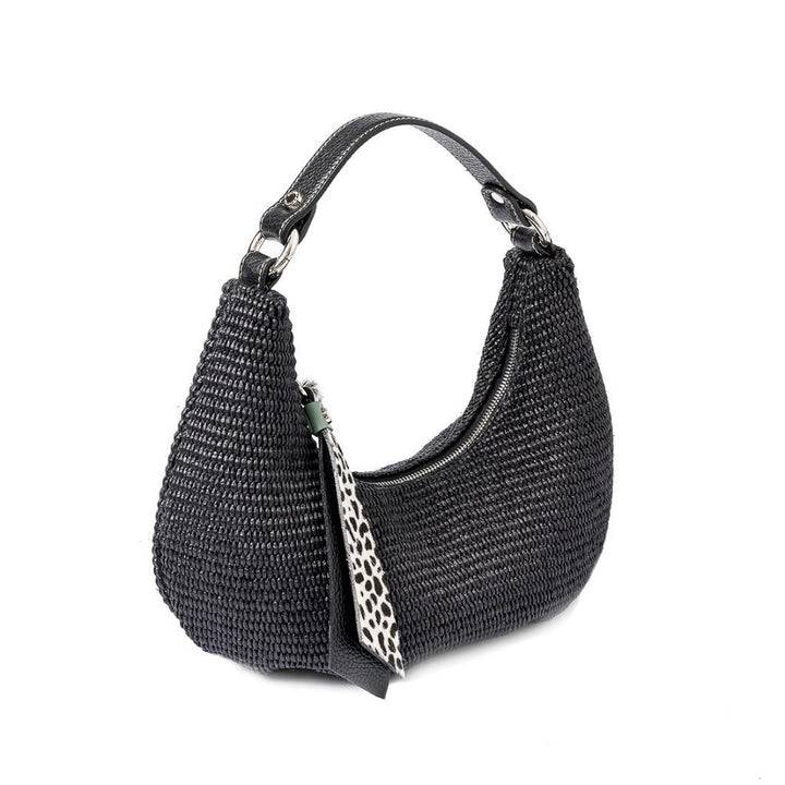 Roberta Gandolfi Beatrice Hobo small in raffia e finiture in pelle con dettaglio animalier e tracolla staccabile Outlet