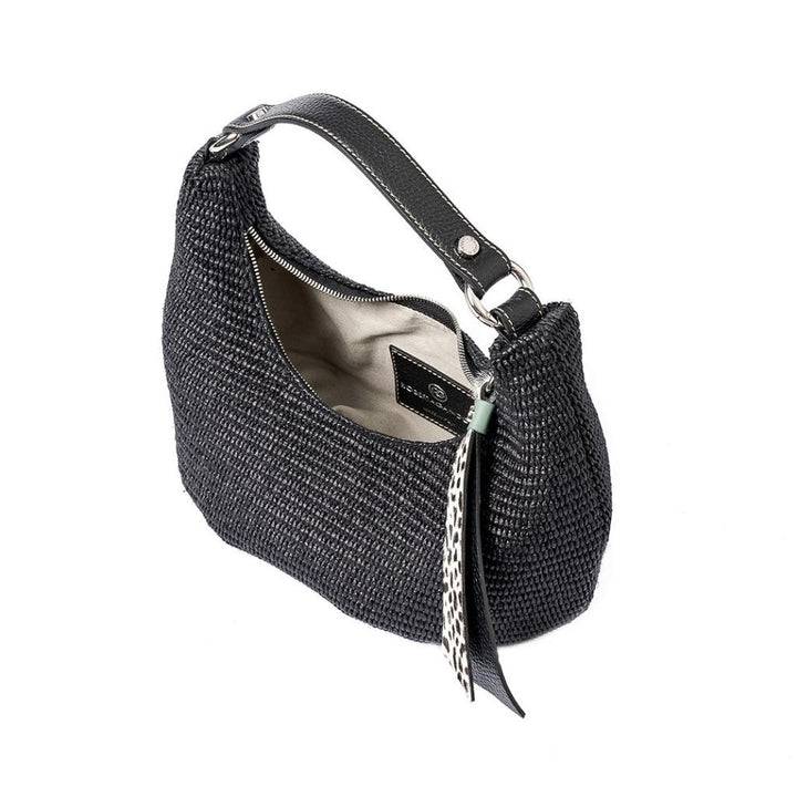 Roberta Gandolfi Beatrice Hobo small in raffia e finiture in pelle con dettaglio animalier e tracolla staccabile Outlet