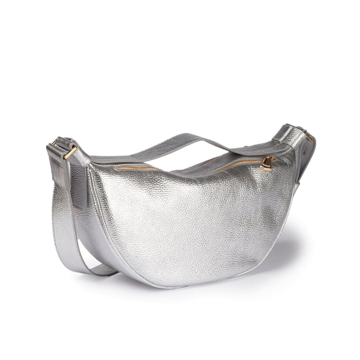Roberta Gandolfi Micol Banana small cross body in vitello martellato metal con tracolla regolabile Italia