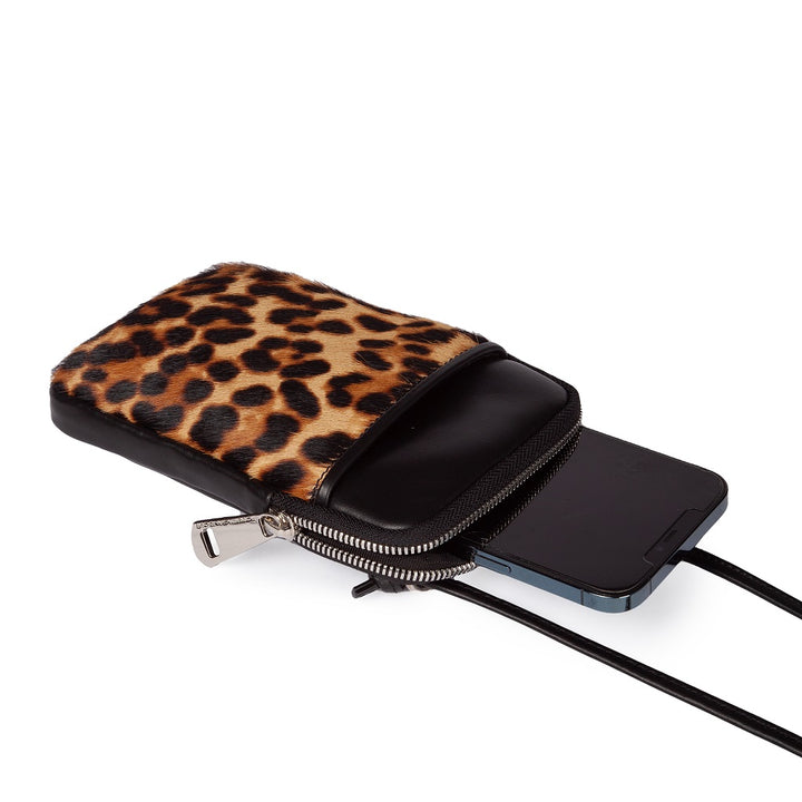Roberta Gandolfi Phone holder pony stampa animalier e pelle di vitello con tracolla staccabile e regolabile Prezzo Ridotto