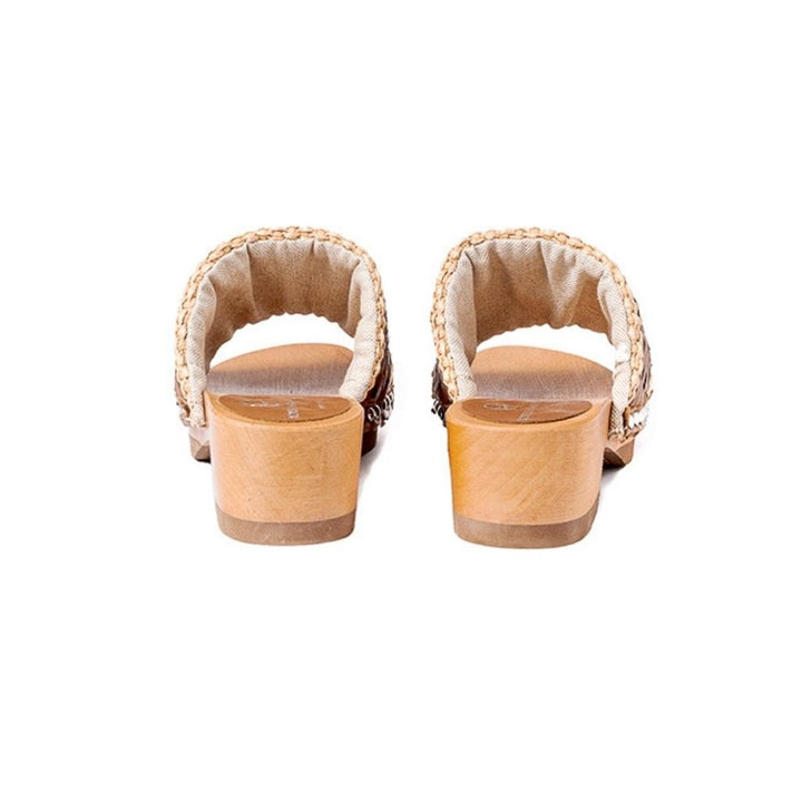 Roberta Gandolfi Sandalo Giulia platform in legno e tomaia in rafia e pelle di vitello laserata con disegno pizzo geometrico Fino al 50% di sconto