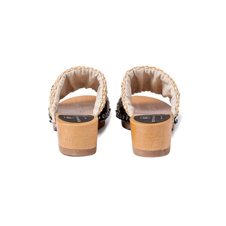 Roberta Gandolfi Sandalo Giulia platform in legno e tomaia in rafia e pelle di vitello laserata con disegno pizzo geometrico Offerte