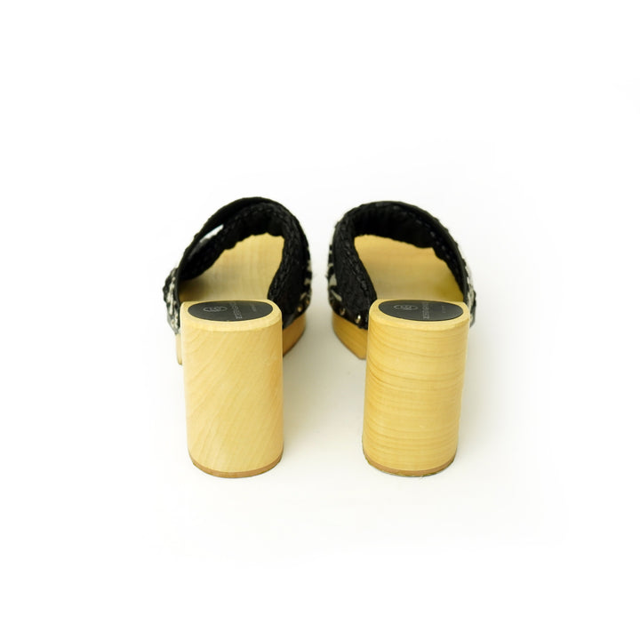 Roberta Gandolfi Diva Zebra sandali in legno incrociato con platform in rafia e pony stampa animalier Vendita Calda