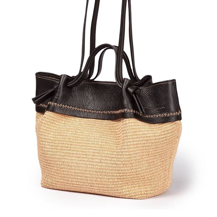 Roberta Gandolfi Ambra large borsa a mano o shopping in rafia e pelle martellata Spedizione Gratuita