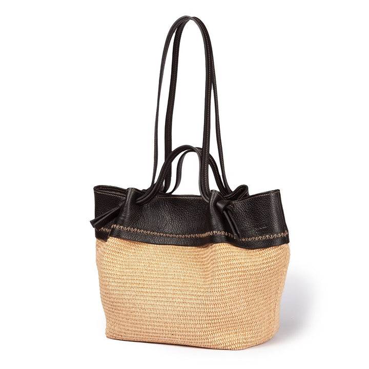 Roberta Gandolfi Ambra large borsa a mano o shopping in rafia e pelle martellata Spedizione Gratuita