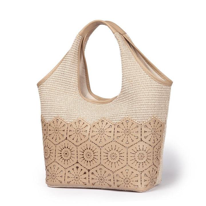 Roberta Gandolfi Giulia Hobo in rafia e pelle il pannello tagliato al laser è interamente cucito a mano Black Friday