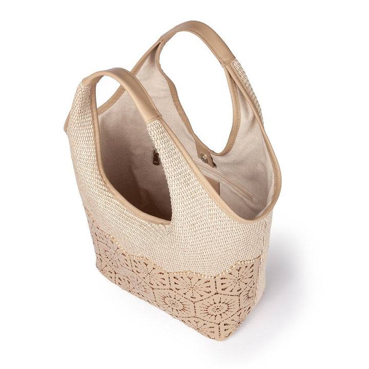 Roberta Gandolfi Giulia Hobo in rafia e pelle il pannello tagliato al laser è interamente cucito a mano Black Friday