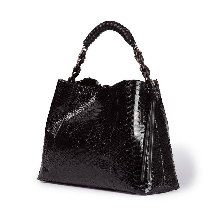 Roberta Gandolfi Amina Pitone large borsa a mano in pitone e finiture in pelle di vitello con manico tubolare fasciato e tracolla staccabile Promozione Limitata