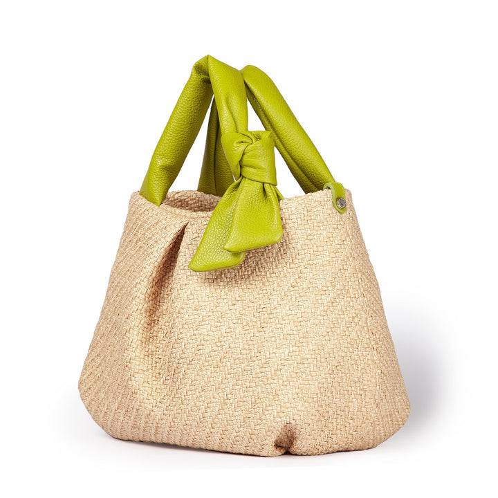 Roberta Gandolfi Matilde Handbag in rafia e pelle con tracolla staccabile In Linea