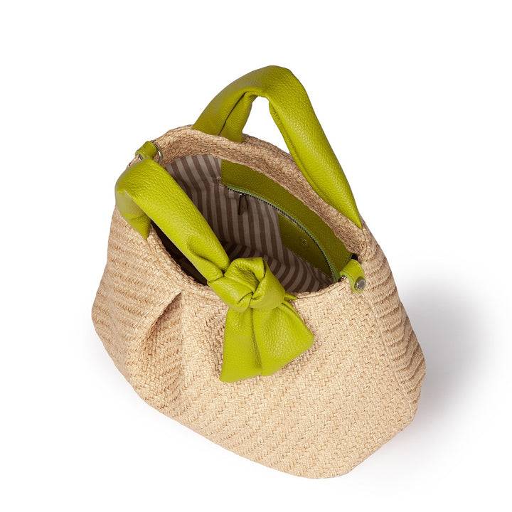 Roberta Gandolfi Matilde Handbag in rafia e pelle con tracolla staccabile In Linea