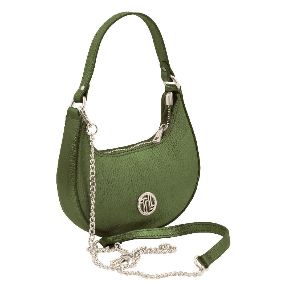 Tuscany Leather Metallic Leather Handbag With Chain Strap Economico