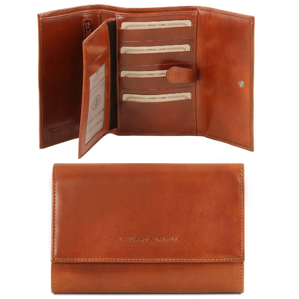 Tuscany Leather Esclusivo Portafogli da Donna in Pelle 4 Ante Saldi Di Fabbrica