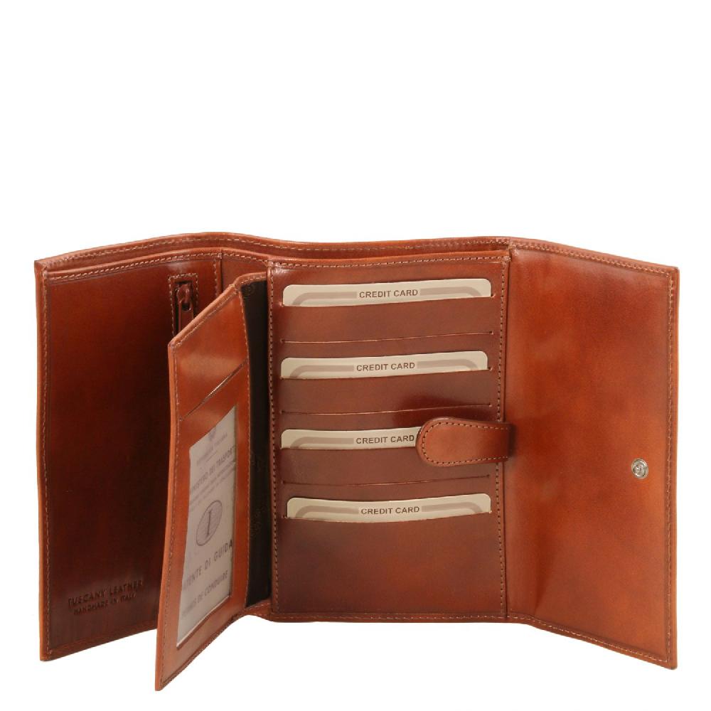 Tuscany Leather Esclusivo Portafogli da Donna in Pelle 4 Ante Saldi Di Fabbrica