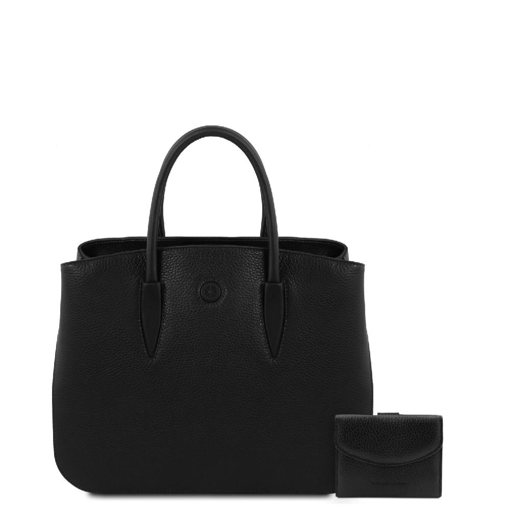 Tuscany Leather Borsa a Mano in Pelle e Portafoglio in Pelle 3 Ante con Portaspiccioli Soddisfazione Garantita
