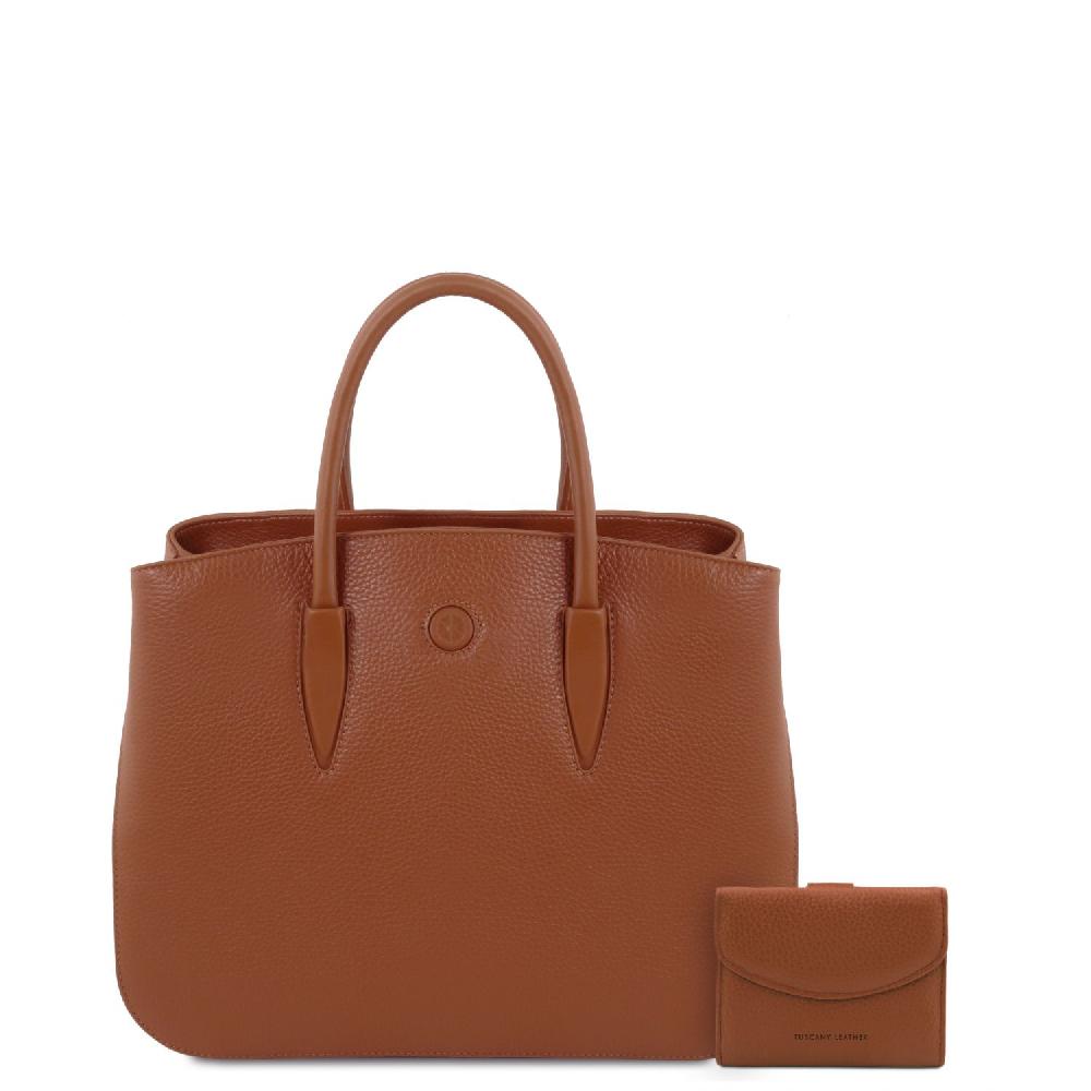Tuscany Leather Borsa a Mano in Pelle e Portafoglio in Pelle 3 Ante con Portaspiccioli Qualità Garantita